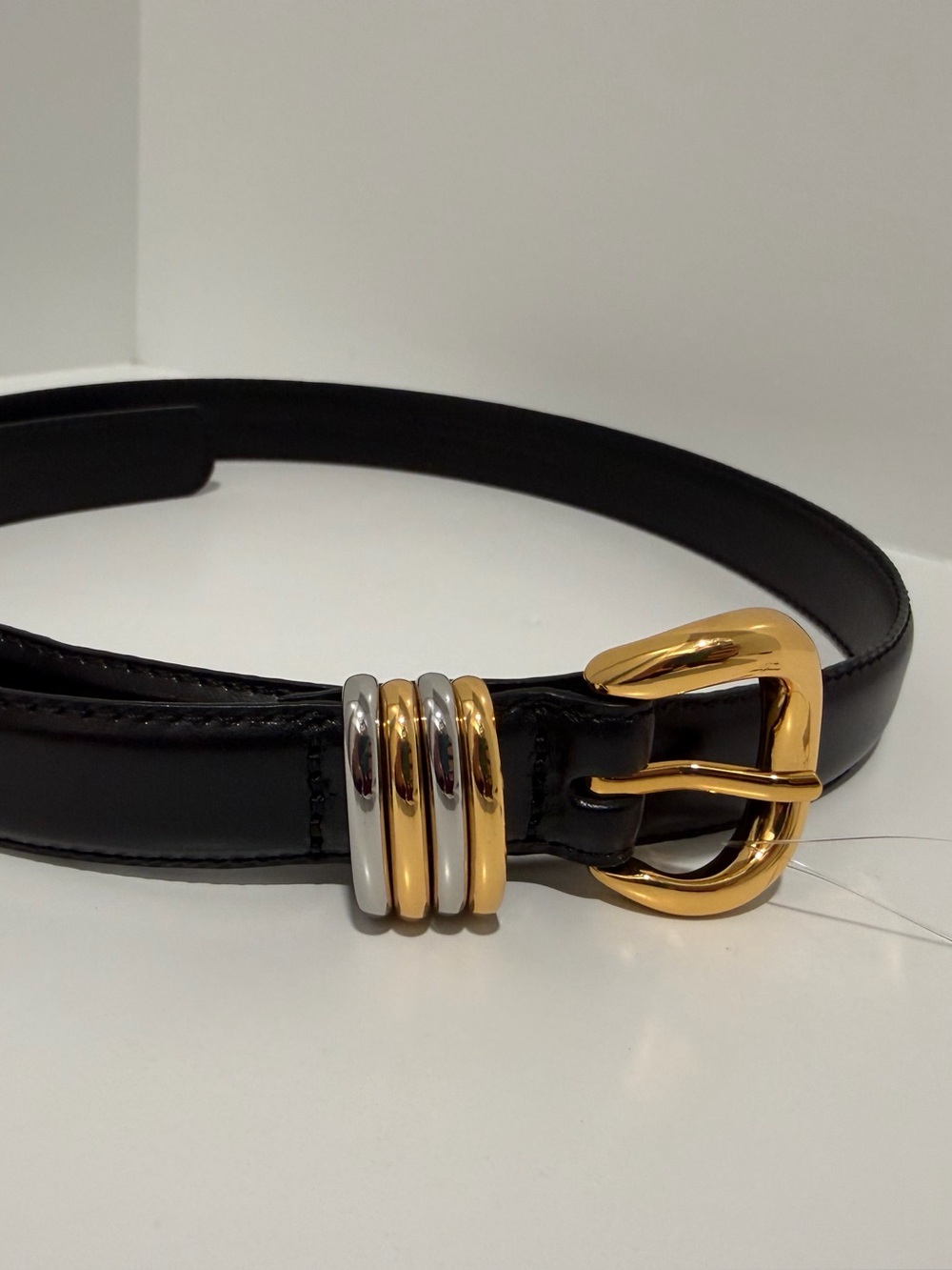 NEW Madewell Metal Keeper belt in True Black Leather silver and gold NW393 Small - Picture 5 of 9